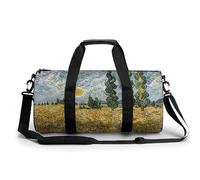 Moonlight Watercolor Style Ninja Gym Bag Small Travel Duffle Bag with Compartment Carry On Weekender Bag for Women Men, Wheat fields and cypress trees, 17.7in/9in/9in
