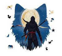 Moonlight Watercolor Style Ninja Jigsaw Puzzle 175PCS Wolf Head Design Puzzle Wooden Jigsaw Puzzles for Adults Families