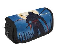 Moonlight Watercolor Style Ninja Pencil Case Organizer - Large Capacity 3 Compartment Pencil Pouch for Adults, Portable Makeup Bag & Aesthetic Stationery Bag with Zipper (8.7x4.3") Unisex Gift