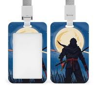 Moonlight Watercolor Style Ninja Retractable ID Badge Holder with Lanyard - Vertical Badge Reel,Keychain Clip,Name Tag Id Card Holder Protector for Nurse Officer Teacher Security Staff Women Men