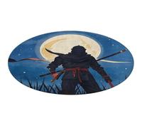 Moonlight Watercolor Style Ninja Round Area Rug Non Slip Backing Doormat Water Absorbent Plush Throw Low-Pile Non-Slip Floor Mat Carpet for Living Room Bedroom Entryway Nursery Room 90 * 90cm