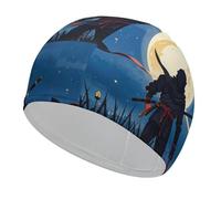 Moonlight Watercolor Style Ninja Swim Cap for Women Men Swimming Hat Bath Waterproof Pool Caps for Long Thick Curly Hair