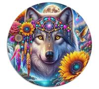 Moonlight WolfJigsaw Puzzle 1000 Piece for Adults Kids Round Primitive TribesCreative Challenging Toys Gift1000pcs (67.5x67.5cm)