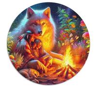 Moonlight WolfJigsaw Puzzle 1000 Pieces for Adults Round Primitive TribesCreative Challenge Family Decorations1000pcs (67.5x67.5cm)