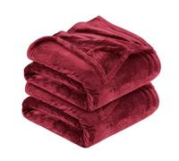 MOONLIGHT20015 2 Pack Fleece Blanket Throws for Sofas - 400 GSM Blankets Sofa Bed Throw Breathable, Cuddly, Fluffy & Warm Burgundy, Full/Queen (200 x 240 CM)
