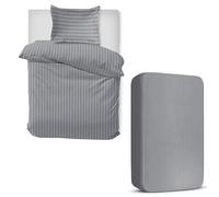 MOONLIGHT20015 3 Piece Single Bedding Set Satin Stripes Duvet Cover Fitted Sheet with Pillow case Hotel Quality Soft Brushed Microfiber Grey