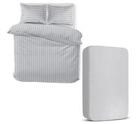 MOONLIGHT20015 4 Piece Double Bedding Set Satin Stripes Duvet Cover Fitted Sheet with Pillow cases Hotel Quality Soft Brushed Microfiber Silver
