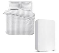 MOONLIGHT20015 4 Piece King Bedding Set Satin Stripes Duvet Cover Fitted Sheet with Pillow cases Hotel Quality Soft Brushed Microfiber White