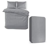 MOONLIGHT20015 4 Piece King Bedding Set Satin Stripes Duvet Cover Fitted Sheet with Pillow cases Hotel Quality Soft Brushed Microfiber Grey
