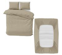 MOONLIGHT20015 Double Bedding Set 4 Piece Duvet Cover Fitted Sheet with Pillow cases Soft Brushed Microfiber Duvet Cover sets Beige