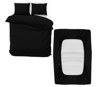 MOONLIGHT20015 Double Bedding Set 4 Piece Duvet Cover Fitted Sheet with Pillow cases Soft Brushed Microfiber Duvet Cover sets Black