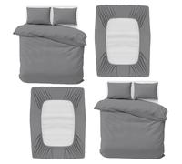 MOONLIGHT20015 Double Bedding Set 4 Piece Duvet Cover Fitted Sheet with Pillow cases Soft Brushed Microfiber Duvet Cover sets Grey (Pack of 2)