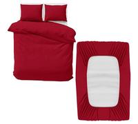 MOONLIGHT20015 Double Bedding Set 4 Piece Duvet Cover Fitted Sheet with Pillow cases Soft Brushed Microfiber Duvet Cover sets Burgundy