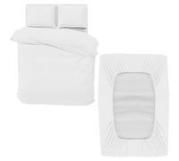MOONLIGHT20015 Double Bedding Set 4 Piece Duvet Cover Fitted Sheet with Pillow cases Soft Brushed Microfiber Duvet Cover sets White