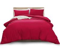 MOONLIGHT20015 Double Duvet Cover Set Burgundy Solid Soft Double Bedding Duvet Cover with 2 Matching Pillowcases