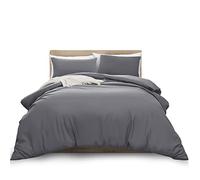 MOONLIGHT20015 Double Duvet Cover Set Grey Solid Soft Double Bedding Duvet Cover with 2 Matching Pillowcases