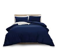 MOONLIGHT20015 Double Duvet Cover Set Navy Solid Soft Double Bedding Duvet Cover with 2 Matching Pillowcases
