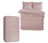 MOONLIGHT20015 Double Duvet Set 4 Piece Satin Stripe Duvet Cover Sets Soft Brushed Microfiber Bedding Sets with Fitted Sheet & 2 Pillow Cases (Peach, 200x200 cm)