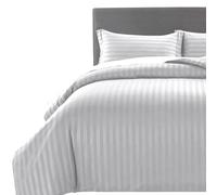 MOONLIGHT20015 Double Duvet Set Reversible Stripes Satin Double Bedding Set with 2 Pillowcases Soft Hypoallergenic Duvet Cover (Silver 200x200 CM)