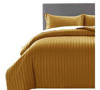 MOONLIGHT20015 Double Duvet Set Reversible Stripes Satin Double Bedding Set with 2 Pillowcases Soft Hypoallergenic Duvet Cover (Ochre 200x200 CM)