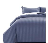 MOONLIGHT20015 Double Duvet Set Reversible Stripes Satin Double Bedding Set with 2 Pillowcases Soft Hypoallergenic Duvet Cover (Washed Blue 200x200 CM)