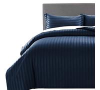 MOONLIGHT20015 Double Duvet Set Reversible Stripes Satin Double Bedding Set with 2 Pillowcases Soft Hypoallergenic Duvet Cover (Navy 200x200 CM)