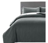 MOONLIGHT20015 Double Duvet Set Reversible Stripes Satin Double Bedding Set with 2 Pillowcases Soft Hypoallergenic Duvet Cover (Charcoal 200x200 CM)