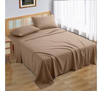 MOONLIGHT20015 Flat Sheet 100% Egyptian Cotton Bed Sheets 200 Thread Count Hotel Quality - Breathable and Wrinkle Resistant Non Iron Top Sheet (Beige, Single)