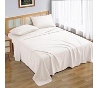 MOONLIGHT20015 Flat Sheet 100% Egyptian Cotton Bed Sheets 200 Thread Count Hotel Quality - Breathable and Wrinkle Resistant Non Iron Top Sheet (Cream, Double)