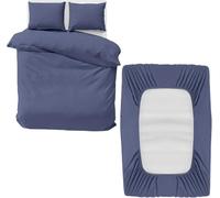 MOONLIGHT20015 King Bedding Set 4 Piece Duvet Cover Fitted Sheet with Pillow cases Soft Brushed Microfiber Duvet Cover sets Washed Blue