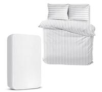 MOONLIGHT20015 King Size Duvet Cover Sets 4 Piece Satin Stripe Duvet Covers Soft Brushed Microfiber Bedding Set with Fitted Sheet & 2 Pillow Cases (White, 230x220 cm)