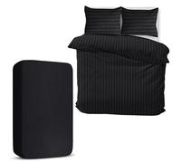 MOONLIGHT20015 King Size Duvet Cover Sets 4 Piece Satin Stripe Duvet Covers Soft Brushed Microfiber Bedding Set with Fitted Sheet & 2 Pillow Cases (Black, 230x220 cm)