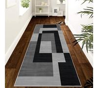 MOONLIGHT20015 Rugs for Hallway 60x220 cm - Geometric Style Grey Area Rugs for Bedroom Living Room - Non Slip Modern Printed Carpet Rug for Lounge, Milo Black & Grey