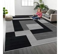 MOONLIGHT20015 Rugs Living Room 120 x 170 cm - Geometric Style Grey Area Rugs for Bedroom Dining Room - Non Slip Large Bedside Rug Printed Carpet for Lounge, Milo Black & Grey