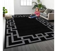 MOONLIGHT20015 Rugs Living Room Large 160x230 cm - Greek Key Style Black Area Rugs for Bedroom - Non Slip Modern Printed Carpet For Lounge Dining Room, Nico Black