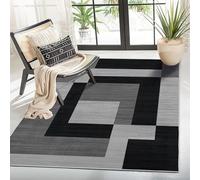 MOONLIGHT20015 Rugs Living Room Small 60x110 cm - Geometric Style Grey Area Rugs for Bedroom - Non Slip Modern Printed Carpet Bedside Rug, Milo Black & Grey