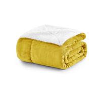 MOONLIGHT20015 Sherpa Fleece Throw Blanket Queen Size - Microfiber Solid Large Blankets for Bed - Fluffy & Soft Warm Thick Throws for Sofas and Couch (Mustard, 220x240cm)