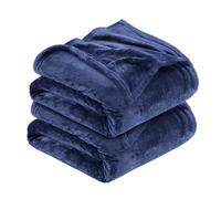 MOONLIGHT20015 Silk Touch Warm 2 Pack Fleece Blankets - 400 GSM Throws for Sofa Fluffy Blanket Bed Throw for Bedroom, Couch, Travel, Kids, Bedroom Accessories Navy, Full/Queen (200 X 240CM)