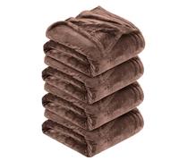 MOONLIGHT20015 Silk Touch Warm 4 Pack Fleece Blankets - 400 GSM Throws for Sofa Fluffy Blanket Bed Throw for Bedroom, Couch, Travel, Kids, Bedroom Accessories Coffee, Throw/Single (130 X 150CM)