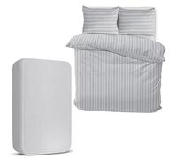 MOONLIGHT20015 Super King Duvet Set 4 Piece Satin Stripe Duvet Covers Soft Brushed Microfiber Bedding Set with Fitted Sheet & 2 Pillowcases (Silver, 260x220 cm)