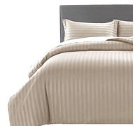 MOONLIGHT20015 Super King Duvet Set Reversible Stripes Satin Bedding Sets with 2 Pillowcases Soft Hypoallergenic Duvet Cover (Beige 260x220)