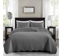 MOONLIGHT20015 Twin Quilt Set - Reversible All Season Lightweight 2 Pcs Microfiber Coverlet Set Size (66” x 86”) - 1 Pillow Shams (20” x 26” + 2”) Embossed Quilt Bedspreads (Grey)