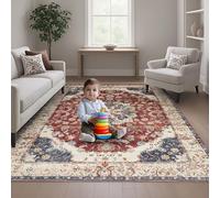 MOONLIGHT20015 Washable Rugs Living Room 120 x 170 cm - Fluffy Vintage Large Area Rugs for Bedroom - Non Slip Low Pile Soft Boho Rug Carpets for Lounge - Traditional Rug for Dining Room, Whisper