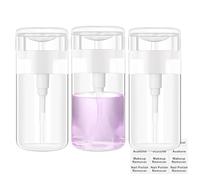Moonlik 3Pack Acetone Dispenser, Push Down Pump Dispenser Nail Polish Remover Alcohol Bottle with Labels Empty Travel Container with Label for Makeup Liquid Jar 3.4oz/100ML
