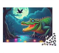 Moonlit Alligator 1000 Pieces Jigsaw Puzzle for Adults Paper Material Educational Crocodile Puzzle Wall Art Stress Relief 70x50cm/1000pcs