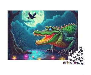 Moonlit Alligator 1000 Pieces Jigsaw Puzzle for Adults Paper Material Educational Crocodile Puzzle Wall Art Stress Relief 70x50cm/1000pcs