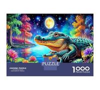 Moonlit Alligators Jigsaw Puzzle Starry Fantasy Alligators 1000 Pieces Eco-friendly Paper Premium for Adults Decompression Educational 52x38cm/1000pcs