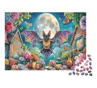 Moonlit Bat Garden 1000 Pieces Puzzle ForAdults Kids Colorful Colorful Bat Wall Decoration Educational Game Gifts Puzzles for Adults Jigsaw Puzzles for Adults 52x38cm/1000pcs