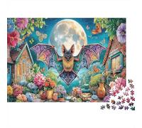 Moonlit Bat Garden Colourful Animals in Flower Scene 1000 Pieces Jigsaws Adults Beautiful Decoration Home Activity 52x38cm/1000pcs