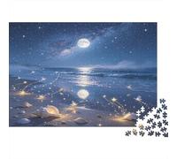 Moonlit Beach 1000 Piece Jigsaw Puzzle Paper for Adults Night Ocean Scene Jigsaw Puzzle for Family Relaxation Focus Home Gift 70x50cm/1000pcs